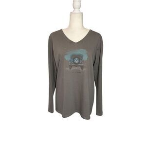 Life Is Good Jeep “Go Places” long sleeve gray graphic v-neck t-shirt - L